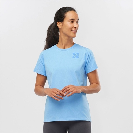 Salomon Outlife Small Logo Ss W Short Sleeve Women's T Shirts Light Blue | TWCA57264