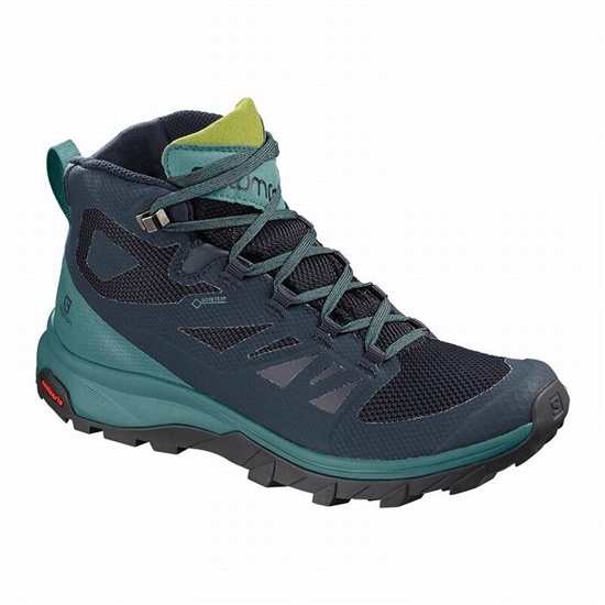 Salomon Outline Mid Gore-tex Women's Hiking Boots Navy / Green | TBDO47609