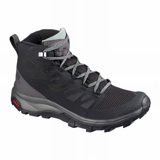 Salomon Outline Mid Gore-tex Women's Hiking Boots Black / Green | XRYQ30468