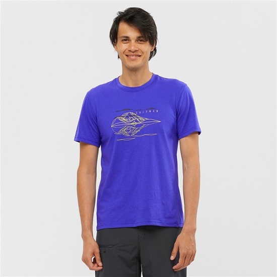 Salomon Outrack Blend Short Sleeve Men's T Shirts Blue | GPNM78394