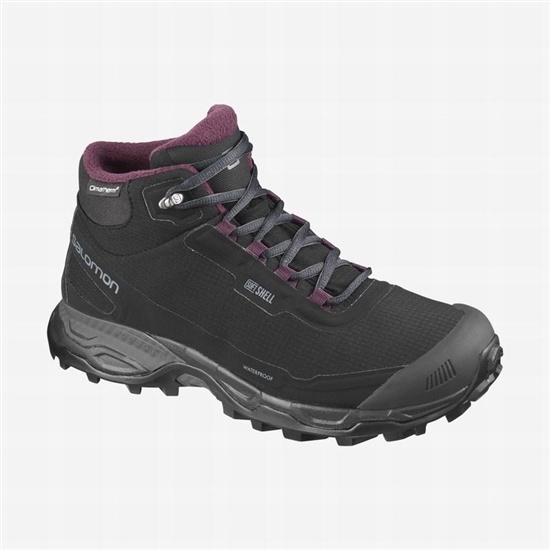 Salomon Shelter Spikes Climasalomon Waterproof Women's Hiking Shoes Black | RLNY79865