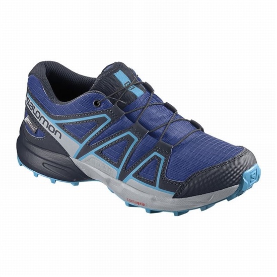 Salomon Speedcross Climasalomon Waterproof Kids' Trail Running Shoes Navy / Blue | YXAU19705